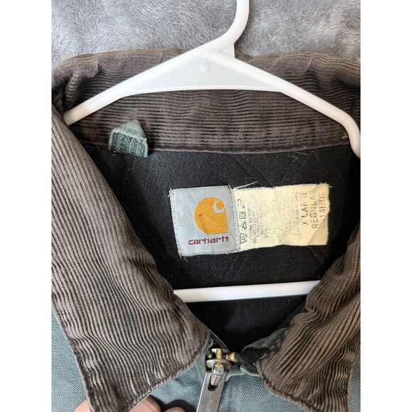 Vintage Carhartt Santa Fe J14 Olive Green Faded Distress Corduroy Collard XL - Picture 2 of 8